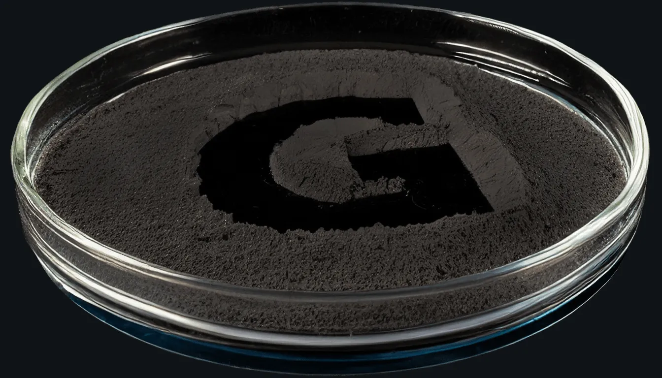 Petri dish of dark graphene oxide powder
